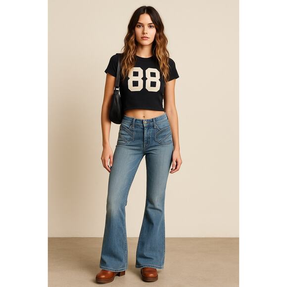 Vintage Y2K 7 For All Mankind 74AM Flare Jeans Pocket Detail 26 Boho Mid Rise - Picture 1 of 10